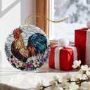 2 x Colorful Rooster Ornament | Farmhouse Christmas Ornaments, Hanging Ornaments for Tree, Christmas Decorations, Holiday Decor Gift | Gifts for Chicken Lover, Farmer | Chicken Themed Gifts, Gift Exchange