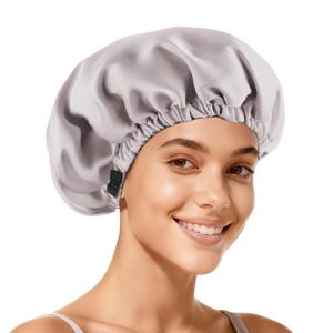 3 x Adjustable Double Layer Silk-Satin Hair Bonnet for Sleeping Women Anti-Frizz Curly Hair Sleep Cap, Hair Protector for Night, Moisture Retention Soft Bonnet for Natural Hair (Gray,Large)