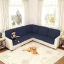 ALIECOM Blue Sectional Couch Covers, 100% Waterproof High Stretch Sofa Slipcovers Soft Washable Couch Cushion Covers Sofa Covers for Kids/Pets (5 Seat and 6 Backrest Covers, Navy)