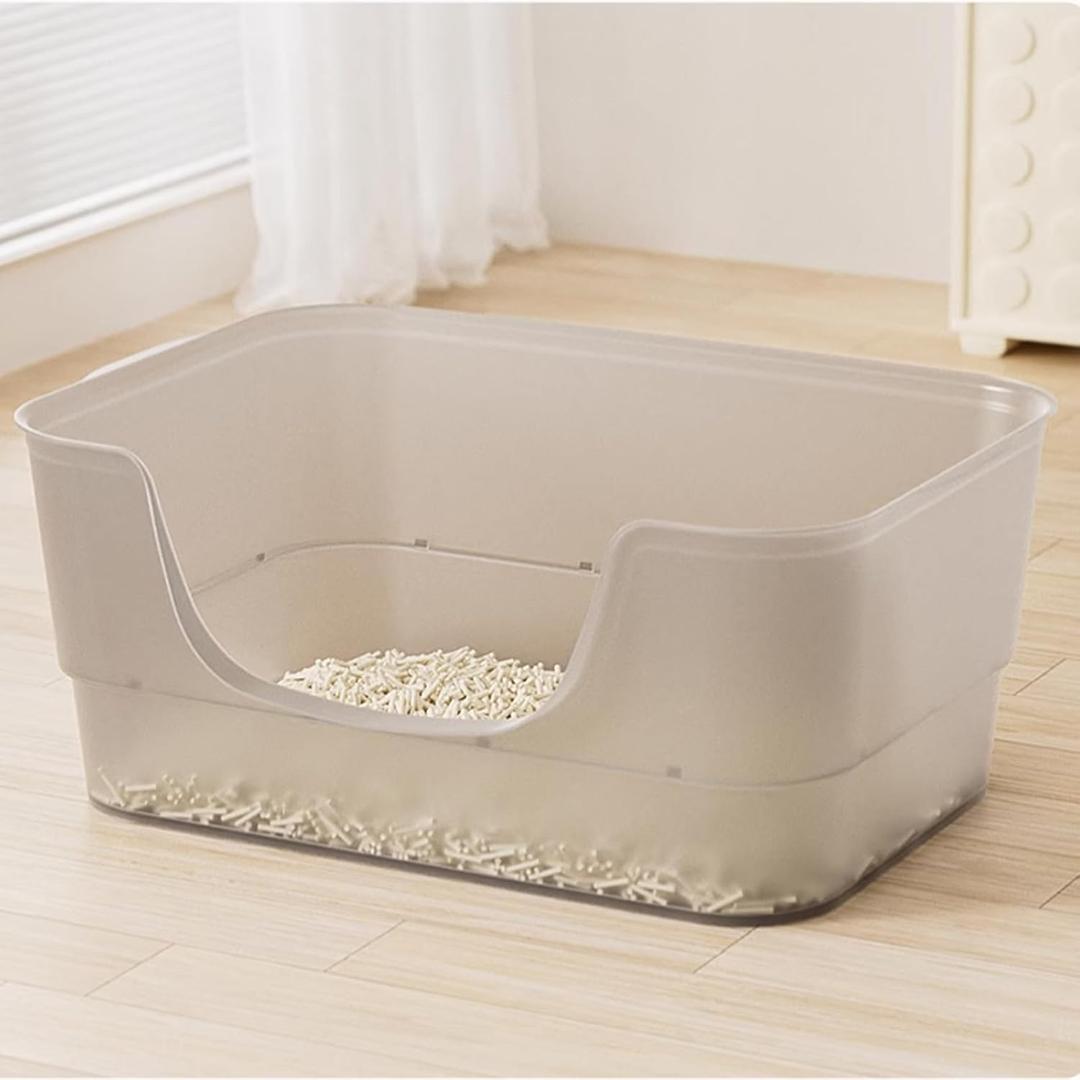 Extra Large Cat Litter Box with High Sides,Clear Jelly Color, Cat Boxes for Indoor Cats, XL Kitty Litter Pan, Jumbo Litter Box with Low Entry for Multiple Cats,Easy to Clean, Anti-Splashing