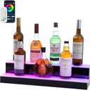 Led Lighted Liquor Bottle Display Shelf, 24 Inch 2 Tier Whiskey Rack, Support USB, Bar Stand with RF Remote & App Control, Illuminated Acrylic Lighting Shelves for Home Bar, Party