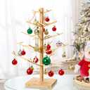 Roowest 17.72 Inch Christmas Tree Ornament Stand Holder with Arms Wooden Christmas Crafts Tree Shaped Ornament Display Stand for Counter Desktop Xmas Holiday Party (Fixed Style)