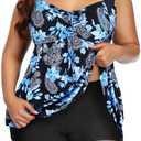 Yonique Women's Plus Size Tankini Swimsuits with Shorts Two Piece Bathing Suits Ruffle Swimsuits Tummy Control Swimwear, 22Plus
