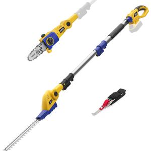 2-in-1 Telescopic Cordless Pole Hedge Trimmer 16-Inch and Pole Saw 8.6-Inch,Compatible with Dewalt 20V Battery(Tool Only),for Tree Trimming and Shrubs Pruning