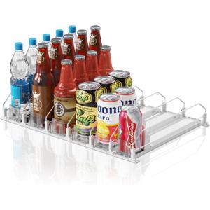 Drink Organizer for Fridge,12oz 16oz 20oz - Soda Can Dispenser for Refrigerator,Width Adjustable,Automatic Pusher Glide (White, 15"D 6ROW, Holds 30 Cans)
