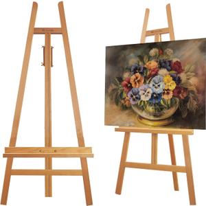 Heavy Duty A-Frame Wood Easel Stand - Adjustable Studio Easel Holds Large Canvas, Mirror, Wedding Sign Up to 90 Inches, Floor Display Easel for Artists & Events, Natural Beechwood, 58.7 inches