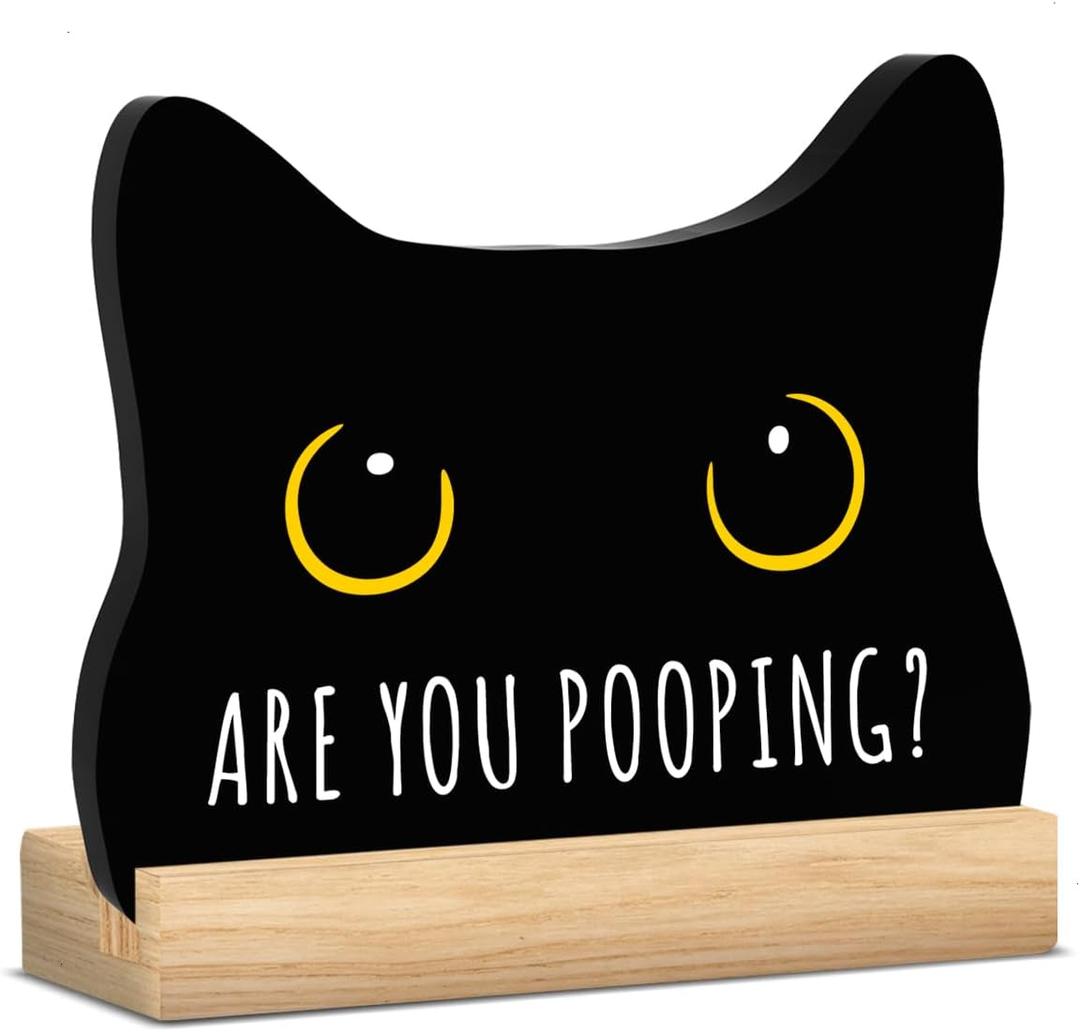 2 x Black Cat Decor Halloween Cat Bathroom Decor Are You Pooping Funny Bathroom Acrylic Decors Sign Cat for Home Bathrooms Cats Lover Gifts For Women Men Halloween Christmas
