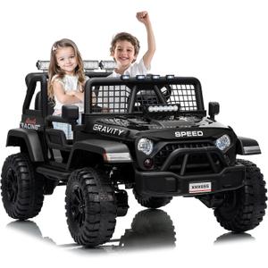 Garvee 24V 2-Seater Kids Electric Truck with Parent Remote Control, 100Min Ride-on Car, 4WD Dual Motor, 2 Speeds, Spring Shock Absorber, LED Headlights, Siblings Gift Kids Electric Vehicle, Black