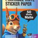 Uinkit Matte Sticker Paper 50 Sheets - Printable Vinyl Sticker Paper for Inkjet & Laser Printers, Waterproof Tear-Resistant Decals for Crafts, Labels & Small Projects (11"x17")
