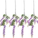 4pcs 47.2-inch Artificial Fake Wisteria Hanging Flower Garland Silk Flower String Home Party Decoration White Blue Pink Purple (Purple)