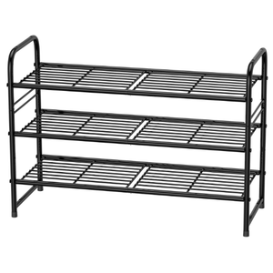 MWQ 3 Tier Stackable Shoe Rack, 32.5" Wide All Metal Free Standing Shoe Storage Organizer for Entryway, Closet, Black