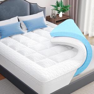 Queen Size-Dual Layer 3 Inch Pillow Top Mattress Topper, 1 Inch Cooling Pillow Topper, and 2 Inch Gel Memory Foam Bed Mattress Topper for Back Pain & Comfort Sleep
