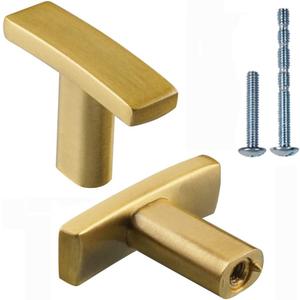 10 Pack Brushed Brass Knobs,Single Hole Brass Drawer Knobs Dresser Hardware,1.5 inch (38mm) Overall Length for Kitchen Cupboard Doors Closet Hardware