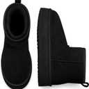 Litfun Suede Platform Mini Boots for Women Genuine Leather Fuzzy Ankle Winter Snow Boots with Fur Lined (9.5-10, Black)