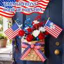 Patriotic Woven Hanging Basket Decor 4th of July Front Door Basket with American Stick Flag Star Stripe Ribbon Hanging Flower Arrangement for Independence Day Farmhouse Garden(Flower Not Included)