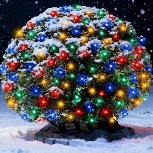6Ftx4Ft LED Christmas Net Lights Green Wire,Connectable UL Certified Waterptoof Net Lights for Bushes Trees Shurb Garden Outdoor Christmas Decorations (Multi)