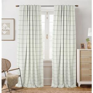 DriftAway 2 Panels 100% Blackout Windowpane Plaid Linen Curtains Double Layer Drapes for Bedroom 96 Inches Long Farmhouse Thermal Insulated 3.25 Inch Rod Pocket Back Tab for Living Room Navy Blue