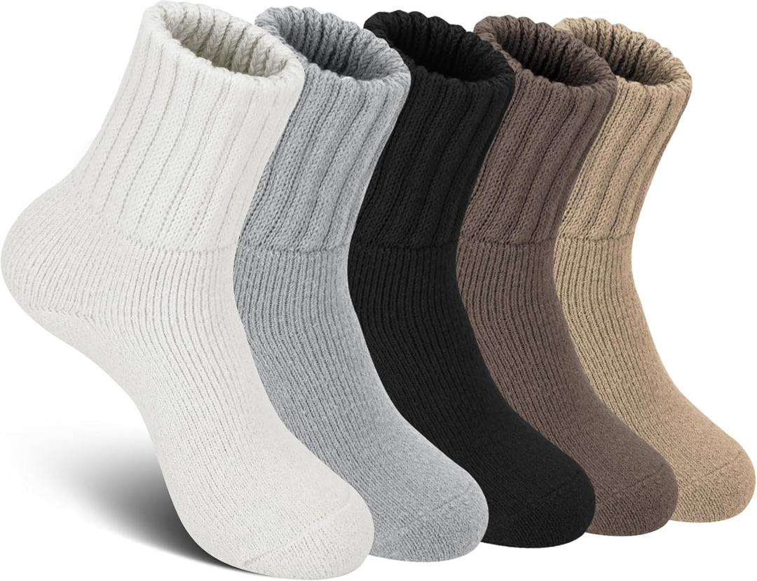 Women Socks Winter Merino Wool Thermal Sock Turn Over Cuff Novelty Sock Thick Wool Socks for Ladies Gift (B-beige+black+light Grey+coffee+khaki)