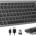 Seenda Rechargeable Wireless Keyboard Mouse, Ultra Thin Low Profile Wireless Keyboard and Mouse with Number Pad, Quiet Portable Combo Compatible for Windows XP/7/8/10/11/11 Pro, Black and Grey
