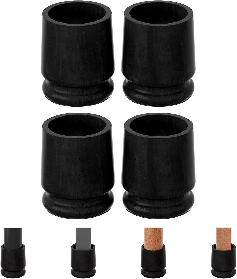 TQVAI Large Bed Risers Heavy Duty, 5" H(Inner 4" H), 2200 LBS Loading Capacity, Anti-Fall Edge, 4 Pack Wooden Bed Lifts Risers with Non-Slip Pads for King Queen Twin Full Bed Frame, Black