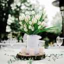 6 Bundles Tulips Artificial Flowers,30 Heads Outdoor Artificial Tulip Faux Plastic Greenery Shrubs Plants UV Resistant for Easter Home Outside Garden Porch Window Decor (White)