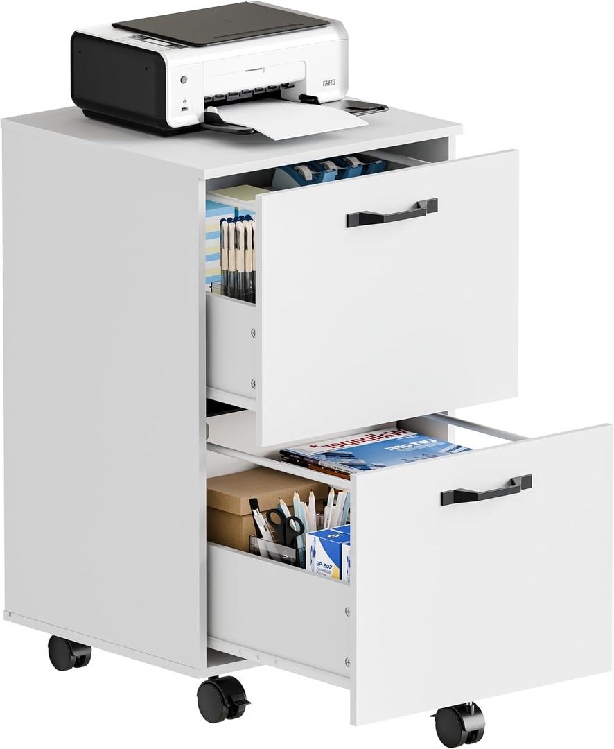 Sweetcrispy 2-Drawer File Cabinet, Small Rolling Filing Cabinet, White