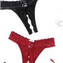 Avidlove Sexy Panties for Women Lace Cheeky Underwear Low Rise T Back Hipster Thong 2 Pack (Black+Wine Red), XL