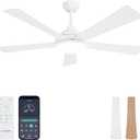 Ceiling Fans with Lights and Remote/App Control: 52 Inch White Ceiling Fan with Light, Quiet Reversible DC Motor, Dimmable Tri-Color LED, Modern Ceiling Fan for Bedroom/Patio, Indoor/Outdoor