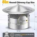 8 Inch Chimney Cap, 8" Stainless Steel Cone Top Chimney Cap with Screen, Adjustable and Reinforced Round Chimney Cap, Chimney Cover for Vents,Rain Cap for All-Round Chimney,8 Inch Round Chimney Cap