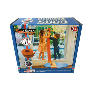 15Ft Flexible Race Car Track for Kids with Suction Cups Compatible with Hot Wheels and Diecast 1/64th Cars for Ages 3 & Up Blue Gray Orange Red Classic Long Rolls Up Portable Racetrack (Orange)