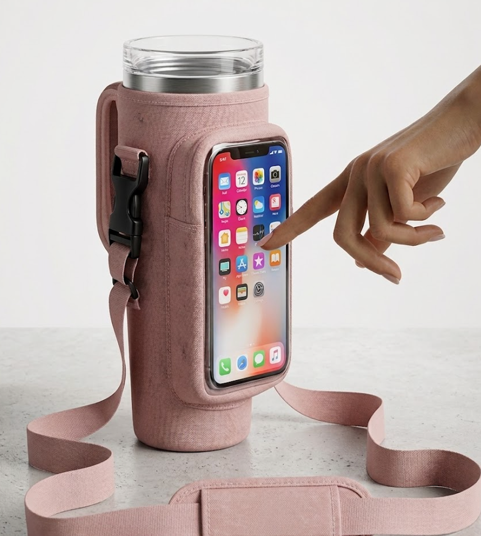 B•WELL Water Bottle Sling Bag with Adjustable Strap& Convenient Phone Pocket. Pink