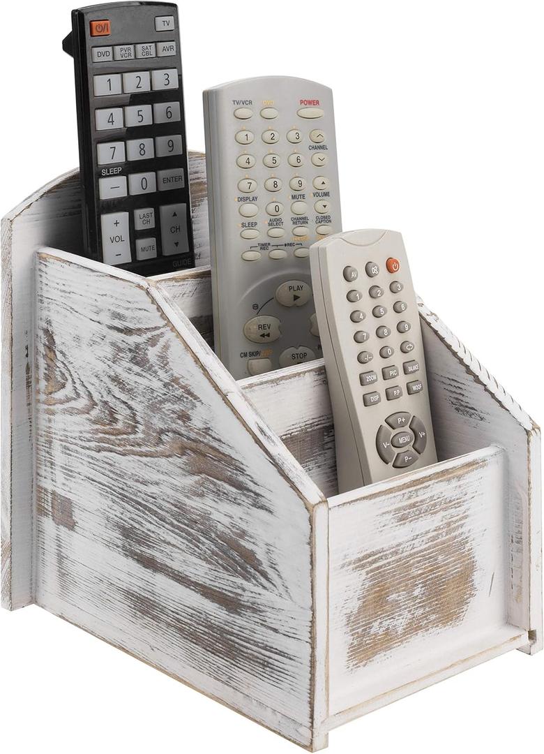 MyGift Remote Control Holder,TV Remote Holder,Whitewashed Wood Remote Caddy for Table,Remote Control Organizer Caddy with 3 Compartments, TV Remote Media Remote Storage Box for Living Room MyGift Remote Control Holder,TV Remote Holder,Whitewashed Wood Remote Caddy for Table,Remote Control Organizer Caddy with 3 Compartments, TV Remote Media Remote Storage Box for Living Room