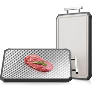 LOZOVIN Stainless Steel Cutting Board Anti-scratch Grid Design, Large 16"*11" Double Sided Non Toxic Cutting Board, Kitchen Metal Chopping Boards for Meat Veggies,Dishwasher Safe, Juice Groove