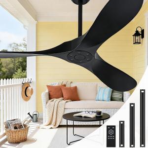 60 Inch Black Outdoor Ceiling Fan No Light, Wood Indoor Outdoor Ceiling Fans for Patios Gazebo Porch Living Room, Big Wet Rated High CFM Reversible Ceiling Fan for Sloped Angled Ceiling