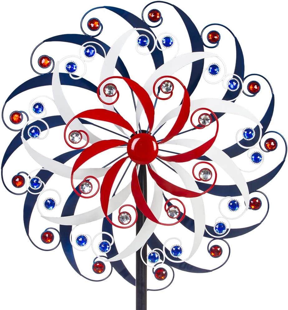 DREAMYSOUL Large Wind Spinners 20" Dia, Metal Patriotic Wind Sculpture Spinner Yard Art for Outdoor Garden Patio Decor (Red&white&blue)