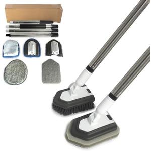 FRAXIR Floor Scrub Brush, 5 in 1 Tile Tub Scrubber with 56" Adjustable Long Handle and 5 No Scratch Scrubber Heads for Bathroom, Kitchen, Toilet, Bathtub