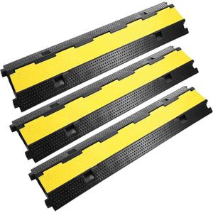 Reliancer 3 Pack Dual Channel Rubber Cable Protector Ramp 2 Channel Traffic Speed Bump 11000lbs Capacity Heavy Duty Driveway Hose Cover Ramp Cord Track Protector Wires Concealer w/Flip-Open Top Cover (3 Pack 2-Channel Ramp)