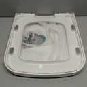 Minsa MinS03 square toilet seat, glossy finish, designed for 16.5-inch x 15-inch toilets, features a soft-close seat, quick-release hinges, high-strength PP material, and easy installation.