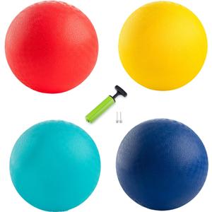 New Bounce Playground Balls for Kids - Set of 4 Rubber Bouncing Balls Plus Pump & 2 pins - Regulation Size for Dodgeball and More - Durable, Inflatable 8.5" Game Kickballs