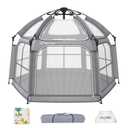 Baby Playpen with Canopy - Instant Pop-Up Portable Play Yard with Mat for Infants & Toddlers, Lightweight Foldable Indoor Outdoor Playpen Tent for Beach Camping Travel, Includes Carry Bag & Anchors