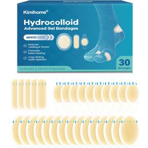 Hydrocolloid Blister Bandages for Feet - 30ct Gel Blister Bandages - Blister Cushions for Heel, Toe - Blister Prevention for Travel - Water Resistant Bandages Pads (Variety Pack)