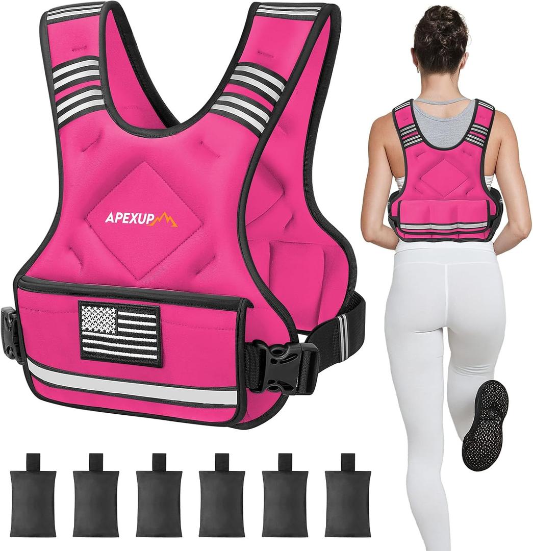 APEXUP Adjustable Weighted Vest,20-32lb Vest with 6 Ironsand Weights and Large Pocket, Weight Vest for Men Women Strength Training, Running, Walking