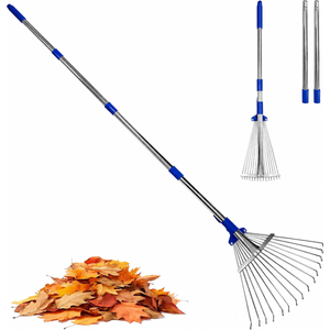 Garden Rake for Leaves,Heavy Duty Metal Adjustable Leaf Rake for Lawns,Long Handle 33"-69" with Expandable Head 8"-15",Garden Tools for Yard Lawn Shrub Garden Beds