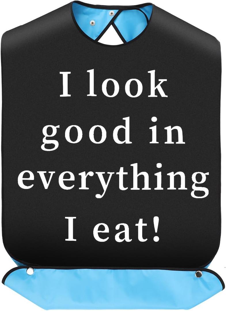 lasuroa Adult Bibs, Funny I Look Good In Everything I Eat Adjustable Large Adult Bibs for Eating Waterproof Washable Reusable Bib Dining Clothing Protectors for Elderly Seniors, Men, Women