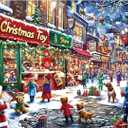 Christmas Village Street Scene Winter Holiday 1000 Piece Jigsaw Puzzle for Adult Clearance, Family Fun Activity
