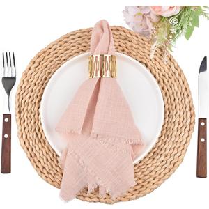 3 x Fall Thanksgiving Rustic Cloth Napkins 16.5x16.5 Inches Handmade Cotton Linen Napkins with Fringe Boho Washable Dinner Napkins in Bulk for Wedding Party Table Decor Set of 4 Pearl Pink