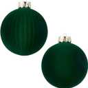 Velvet Christmas Balls Large Hanging Shatterproof Flocked Christmas Tree Ornaments for Xmas Tree Hanging, Holiday Wedding Party Decorations and Home Decorations (Dark Green, 6" (2pcs))
