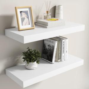 Dreamland White Floating Shelves for Wall,8 Inch Deep Floating Shelves,24" W x 8" D Wall Shelves for Bedroom,Living Room,Kitchen,Bathroom,Set of 2, 24"W x 8"D x 1.5"H, Set of 2