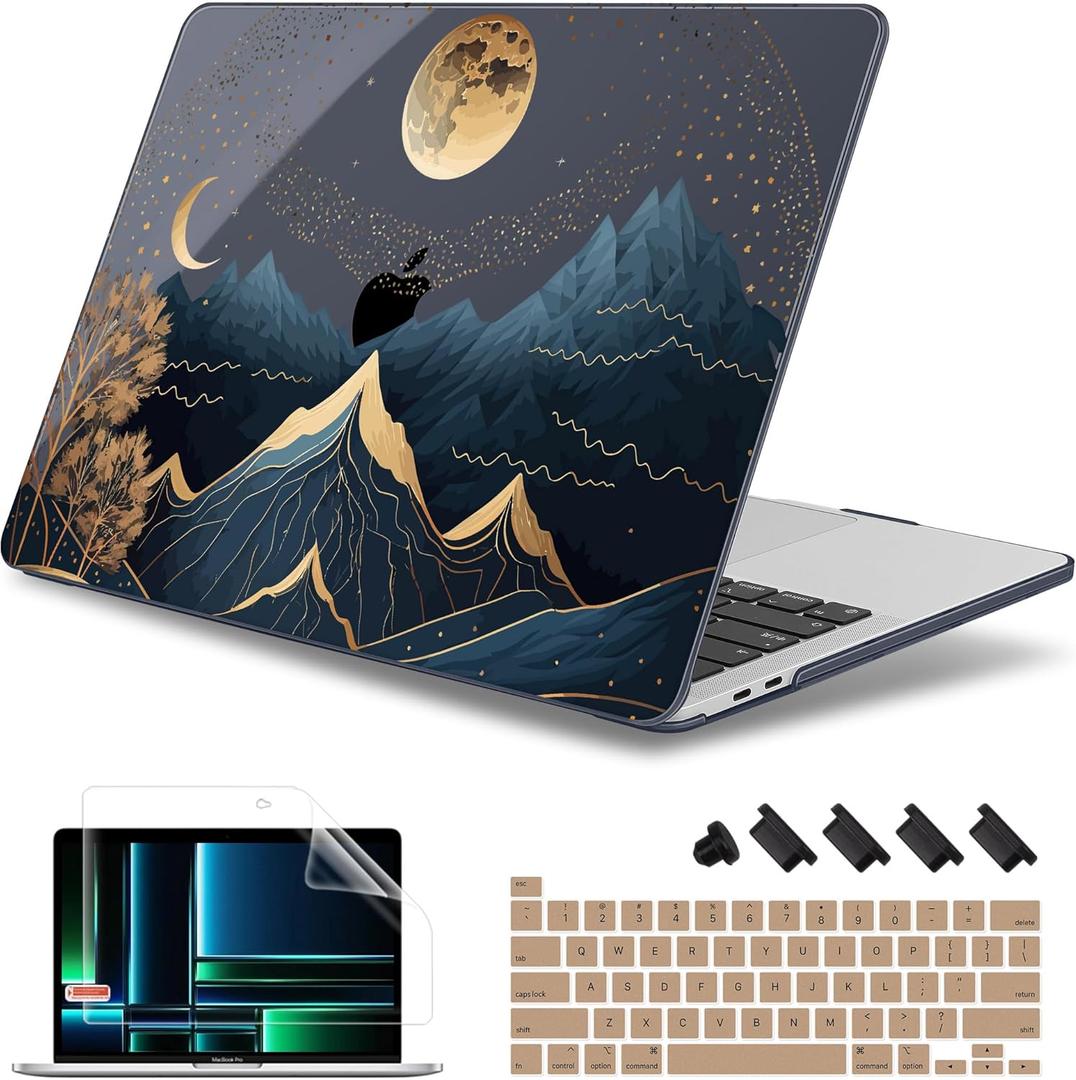May Chen Compatible with MacBook Pro 16 inch Case 2020 2019 Release A2141 with Touch Bar&Touch ID, Plastic Hard Shell Case with Keyboard Cover + Screen Protector, Starry Mountain