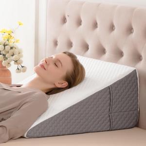 Wedge Pillow, Wedge Pillow for Acid Reflux, Back Pain Relief, Cooling Memory Foam Top, Bed Wedge Pillows for Headboard, Sleeping, Snoring, Back Support, After Surgery. 24*24*7.5inch wedge pillow
